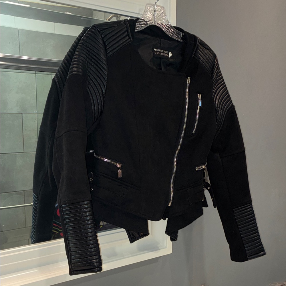 Black Quilted Sleeve Moto Jacket